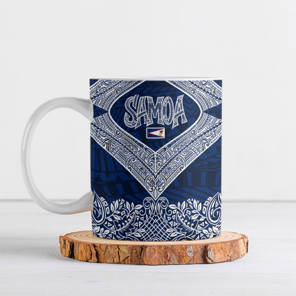 American Samoa Eagle Ceramic Mug Sea Turtle Traditional Polynesian Tribal Tattoo TS04 Blue White - Polynesian Pride