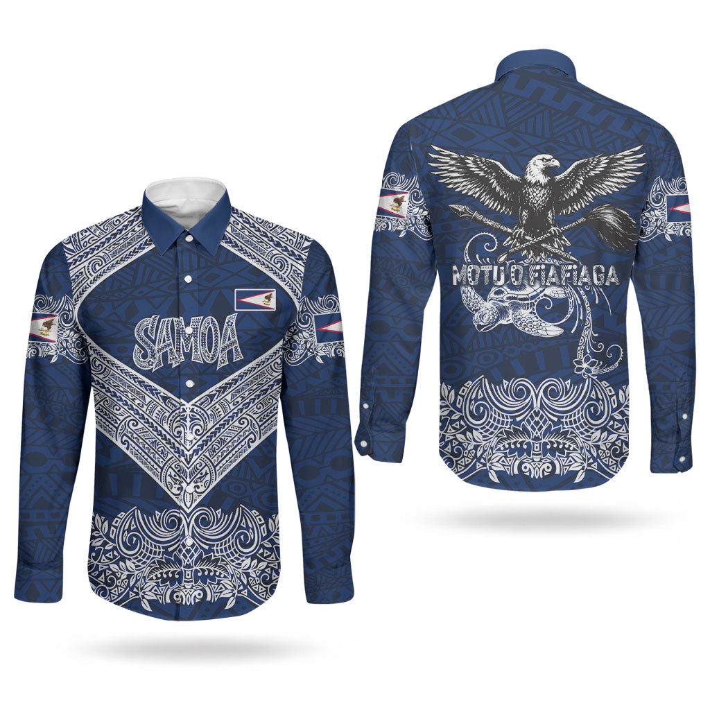 American Samoa Eagle Couples Matching Summer Maxi Dress and Long Sleeve Button Shirt Sea Turtle Traditional Polynesian Tribal Tattoo TS04 - Polynesian Pride
