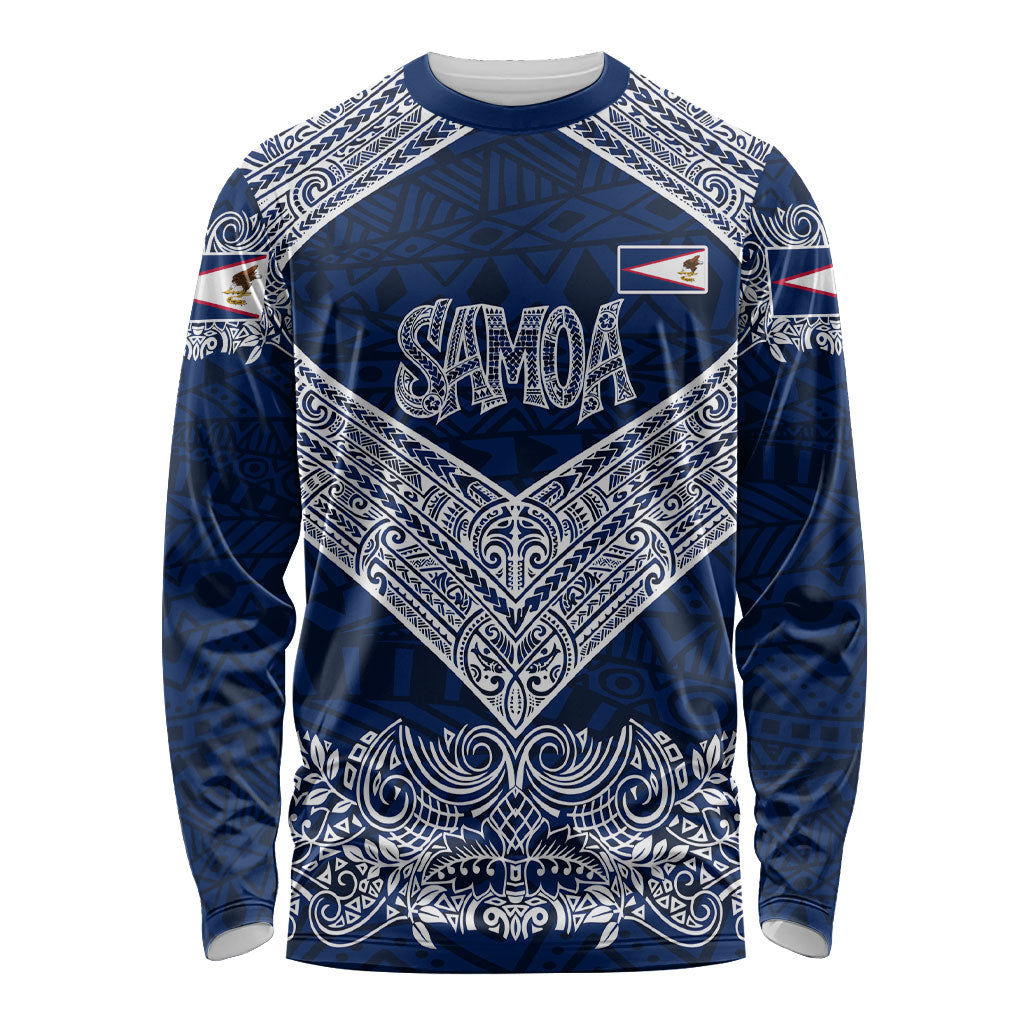 American Samoa Eagle Long Sleeve Shirt Sea Turtle Traditional Polynesian Tribal Tattoo TS04 Unisex Blue White - Polynesian Pride