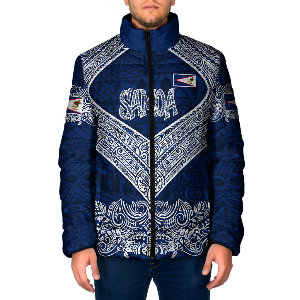 American Samoa Eagle Padded Jacket Sea Turtle Traditional Polynesian Tribal Tattoo TS04 Men Blue White - Polynesian Pride