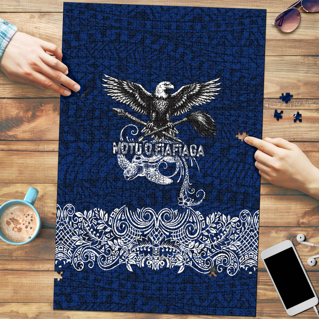 American Samoa Eagle Puzzle Sea Turtle Traditional Polynesian Tribal Tattoo TS04 Blue White - Polynesian Pride
