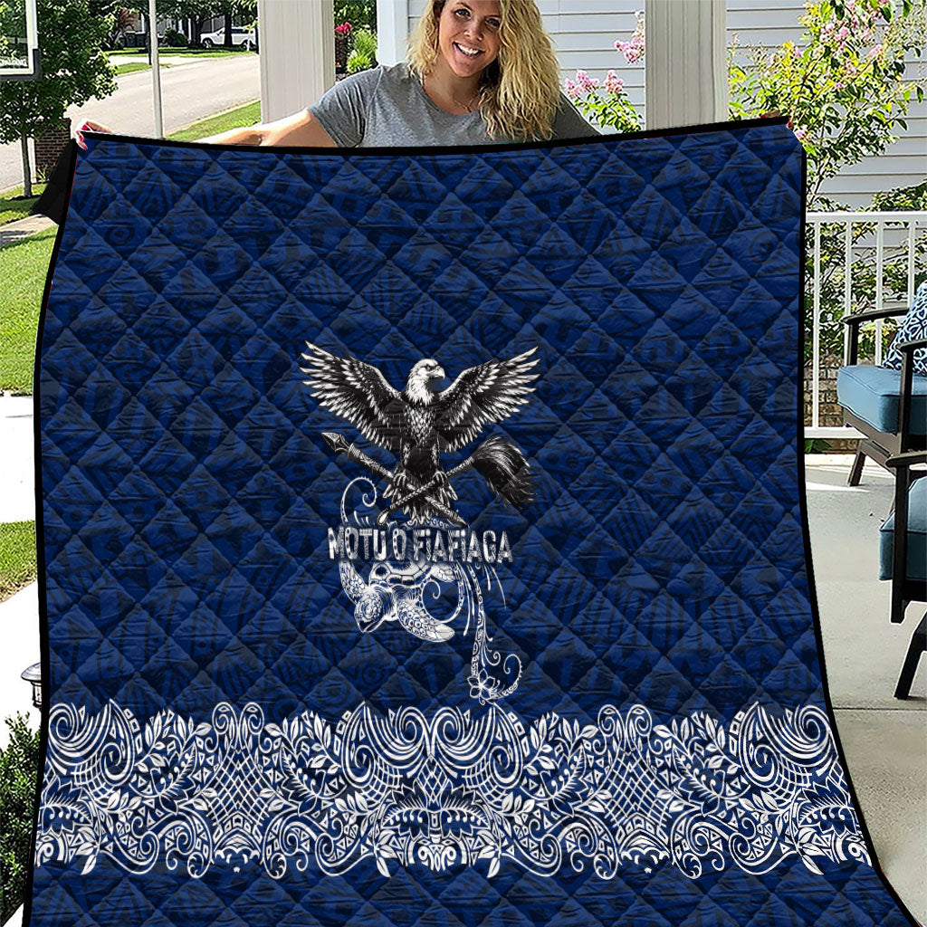 American Samoa Eagle Quilt Sea Turtle Traditional Polynesian Tribal Tattoo TS04 Blue White - Polynesian Pride