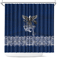 American Samoa Eagle Shower Curtain Sea Turtle Traditional Polynesian Tribal Tattoo TS04 Blue White - Polynesian Pride