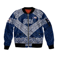 American Samoa Eagle Sleeve Zip Bomber Jacket Sea Turtle Traditional Polynesian Tribal Tattoo TS04 Unisex Blue White - Polynesian Pride