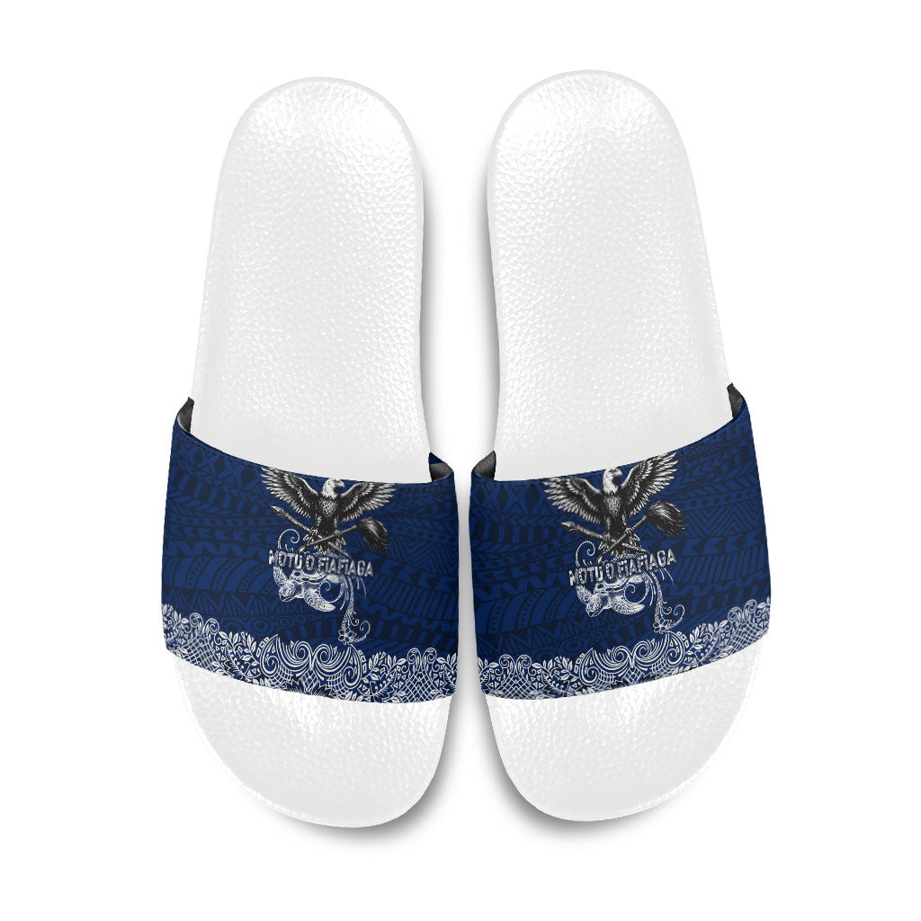 American Samoa Eagle Slide Sandals Sea Turtle Traditional Polynesian Tribal Tattoo TS04 Blue White - Polynesian Pride