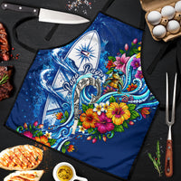 American Samoa Pago Pago Apron Sea Turtle And Fruit Bat - Tropical Hibiscus Flowers Polynesian TS04 Blue White - Polynesian Pride