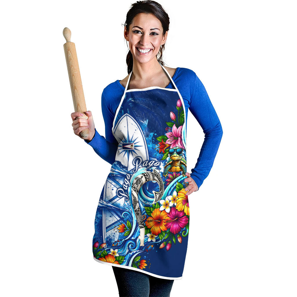 American Samoa Pago Pago Apron Sea Turtle And Fruit Bat - Tropical Hibiscus Flowers Polynesian TS04 - Polynesian Pride