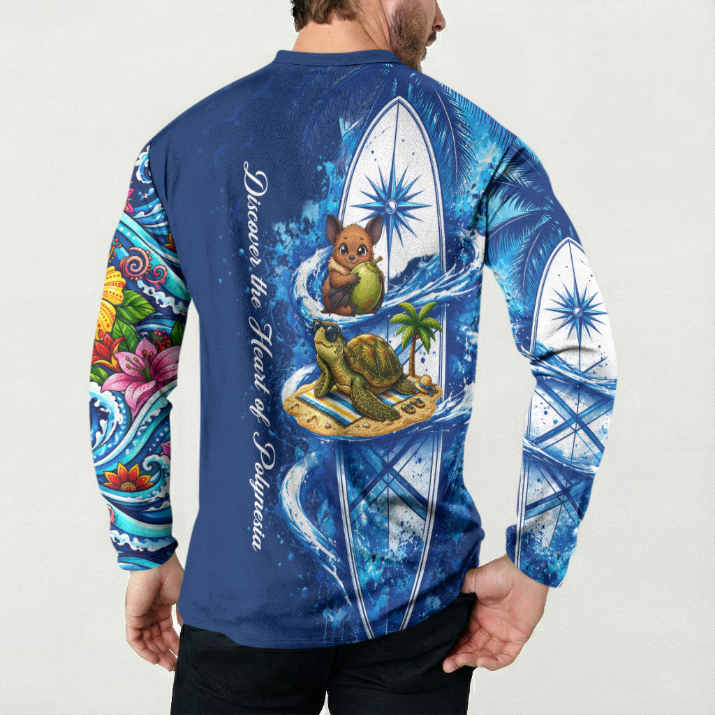 American Samoa Pago Pago Button Sweatshirt Sea Turtle And Fruit Bat - Tropical Hibiscus Flowers Polynesian TS04 - Polynesian Pride