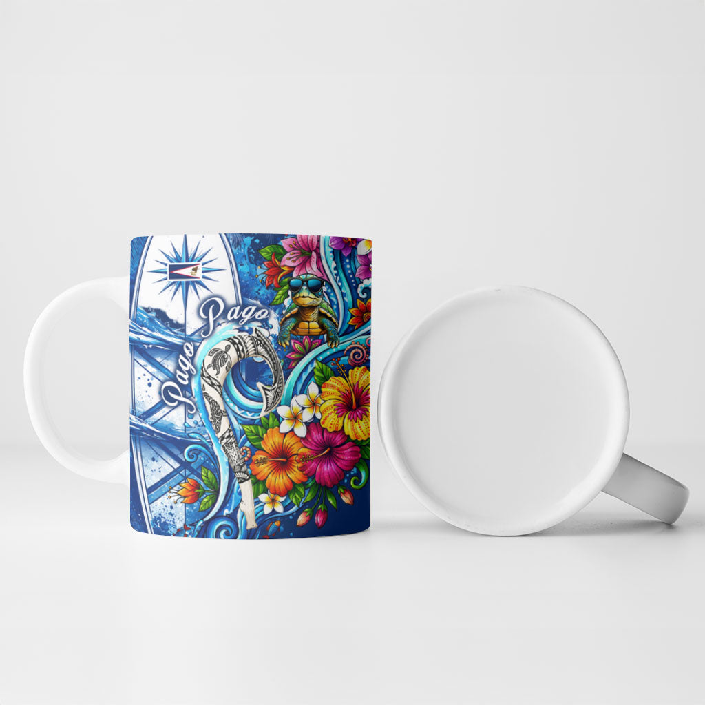 American Samoa Pago Pago Ceramic Mug Sea Turtle And Fruit Bat - Tropical Hibiscus Flowers Polynesian TS04 - Polynesian Pride