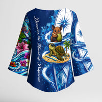 American Samoa Pago Pago Kimono Sleeve Blouse Sea Turtle And Fruit Bat - Tropical Hibiscus Flowers Polynesian TS04 - Polynesian Pride
