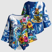 American Samoa Pago Pago Kimono Sleeve Blouse Sea Turtle And Fruit Bat - Tropical Hibiscus Flowers Polynesian TS04 - Polynesian Pride