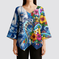 American Samoa Pago Pago Kimono Sleeve Blouse Sea Turtle And Fruit Bat - Tropical Hibiscus Flowers Polynesian TS04 - Polynesian Pride