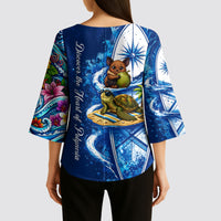 American Samoa Pago Pago Kimono Sleeve Blouse Sea Turtle And Fruit Bat - Tropical Hibiscus Flowers Polynesian TS04 - Polynesian Pride