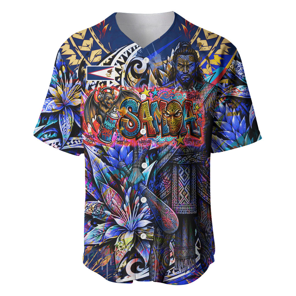American Samoa Warrior Baseball Jersey Polynesian Fruit Bat Talofa Urban Graffiti Street Art TS04 Blue Yellow - Polynesian Pride