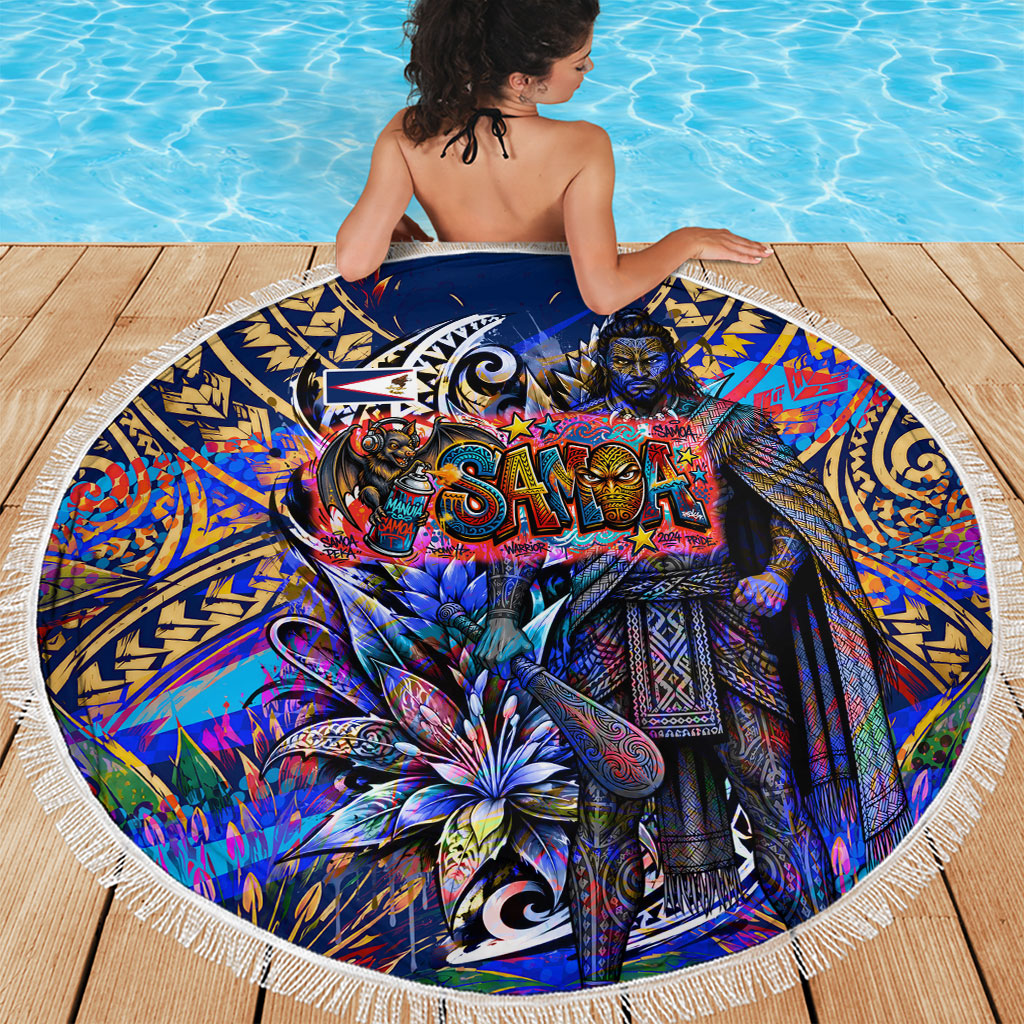 American Samoa Warrior Beach Blanket Polynesian Fruit Bat Talofa Urban Graffiti Street Art TS04 - Polynesian Pride