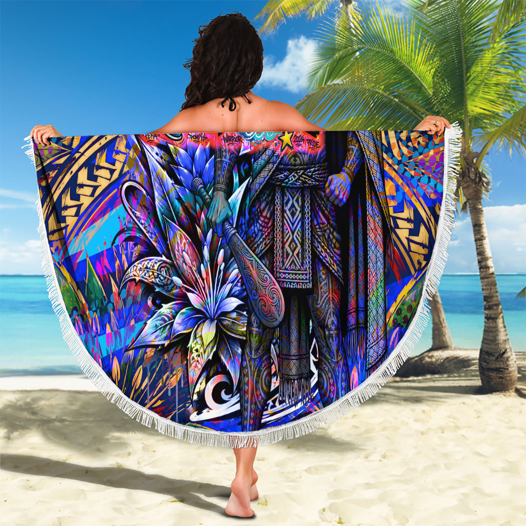 American Samoa Warrior Beach Blanket Polynesian Fruit Bat Talofa Urban Graffiti Street Art TS04 - Polynesian Pride
