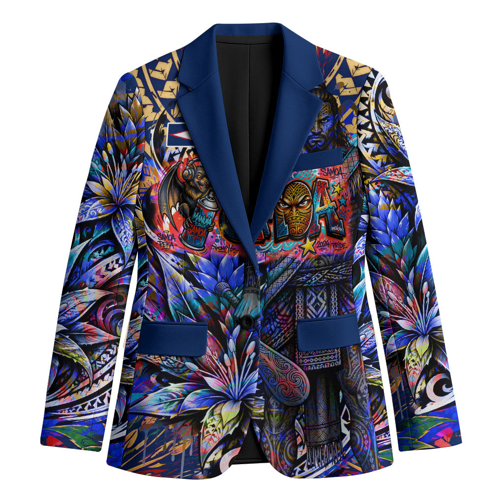 American Samoa Warrior Blazer Polynesian Fruit Bat Talofa Urban Graffiti Street Art TS04 Unisex Blue Yellow - Polynesian Pride