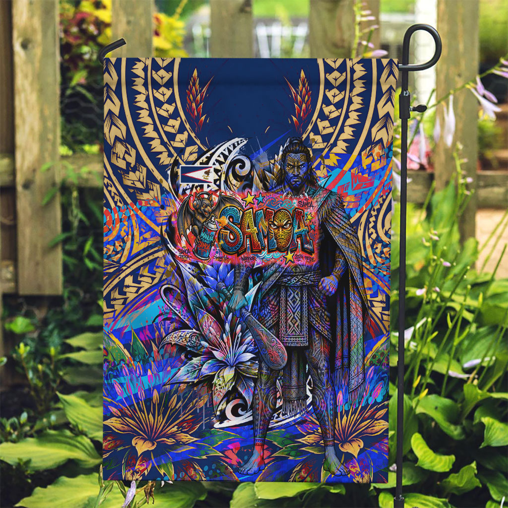 American Samoa Warrior Garden Flag Polynesian Fruit Bat Talofa Urban Graffiti Street Art TS04 Garden Flag Blue Yellow - Polynesian Pride