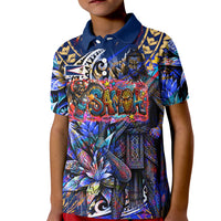 American Samoa Warrior Kid Polo Shirt Polynesian Fruit Bat Talofa Urban Graffiti Street Art TS04 Kid Blue Yellow - Polynesian Pride