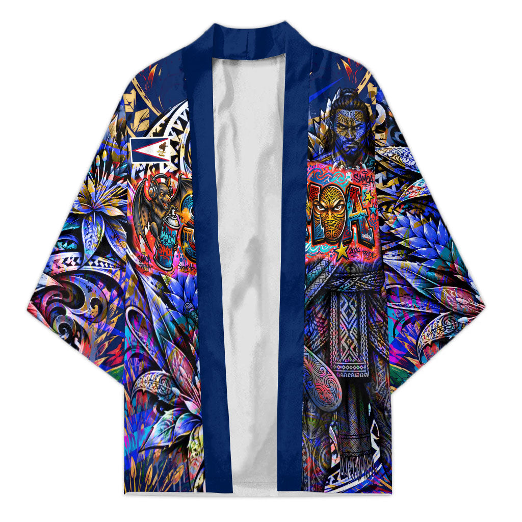 American Samoa Warrior Kimono Polynesian Fruit Bat Talofa Urban Graffiti Street Art TS04 Unisex Blue Yellow - Polynesian Pride