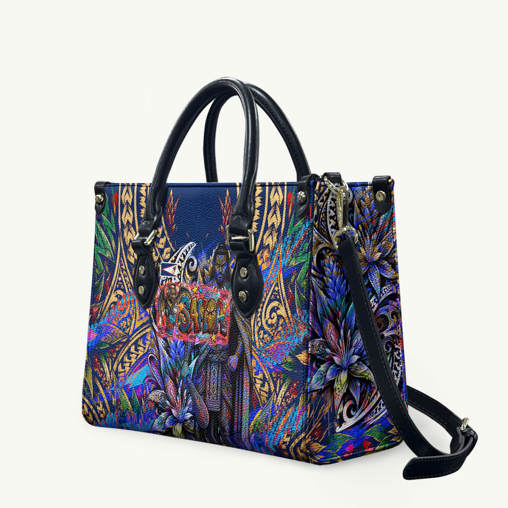 American Samoa Warrior Leather Bag Polynesian Fruit Bat Talofa Urban Graffiti Street Art TS04 Blue Yellow - Polynesian Pride
