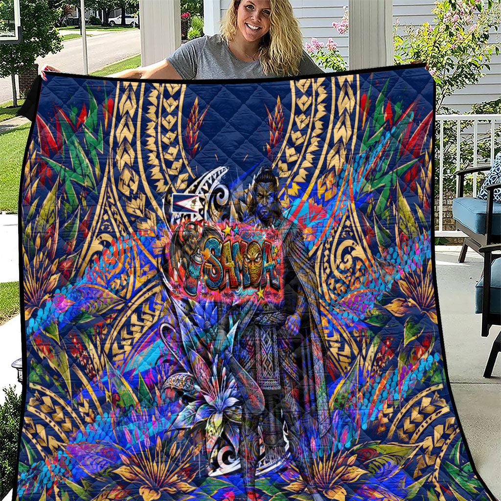 American Samoa Warrior Quilt Polynesian Fruit Bat Talofa Urban Graffiti Street Art TS04 Blue Yellow - Polynesian Pride