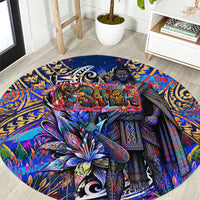 American Samoa Warrior Round Carpet Polynesian Fruit Bat Talofa Urban Graffiti Street Art TS04 Blue Yellow - Polynesian Pride