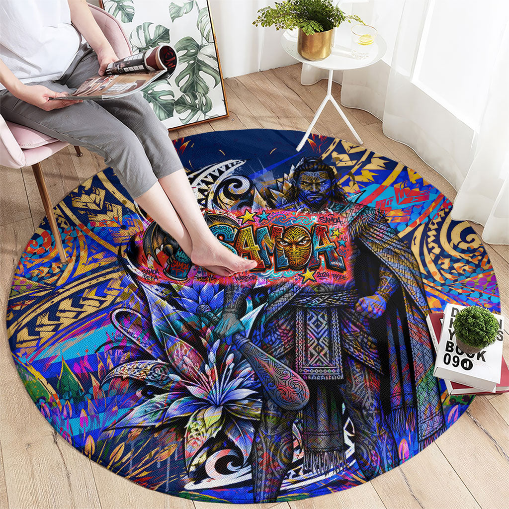 American Samoa Warrior Round Carpet Polynesian Fruit Bat Talofa Urban Graffiti Street Art TS04 - Polynesian Pride