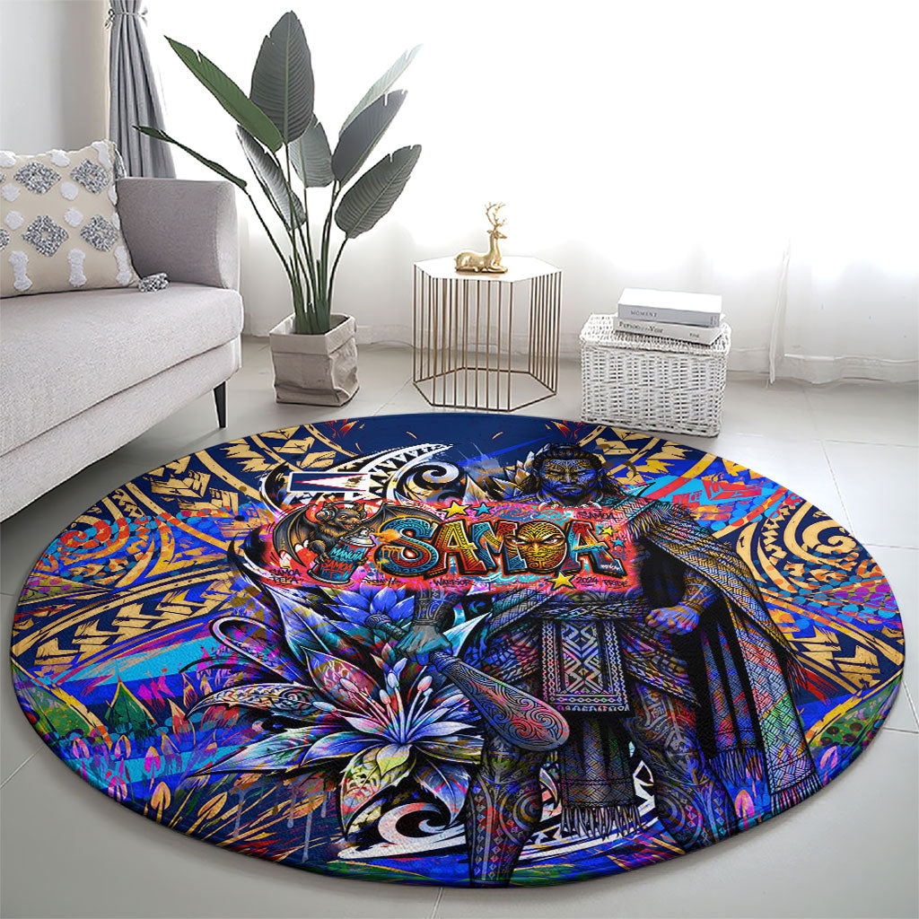 American Samoa Warrior Round Carpet Polynesian Fruit Bat Talofa Urban Graffiti Street Art TS04 - Polynesian Pride