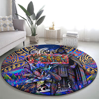 American Samoa Warrior Round Carpet Polynesian Fruit Bat Talofa Urban Graffiti Street Art TS04 - Polynesian Pride