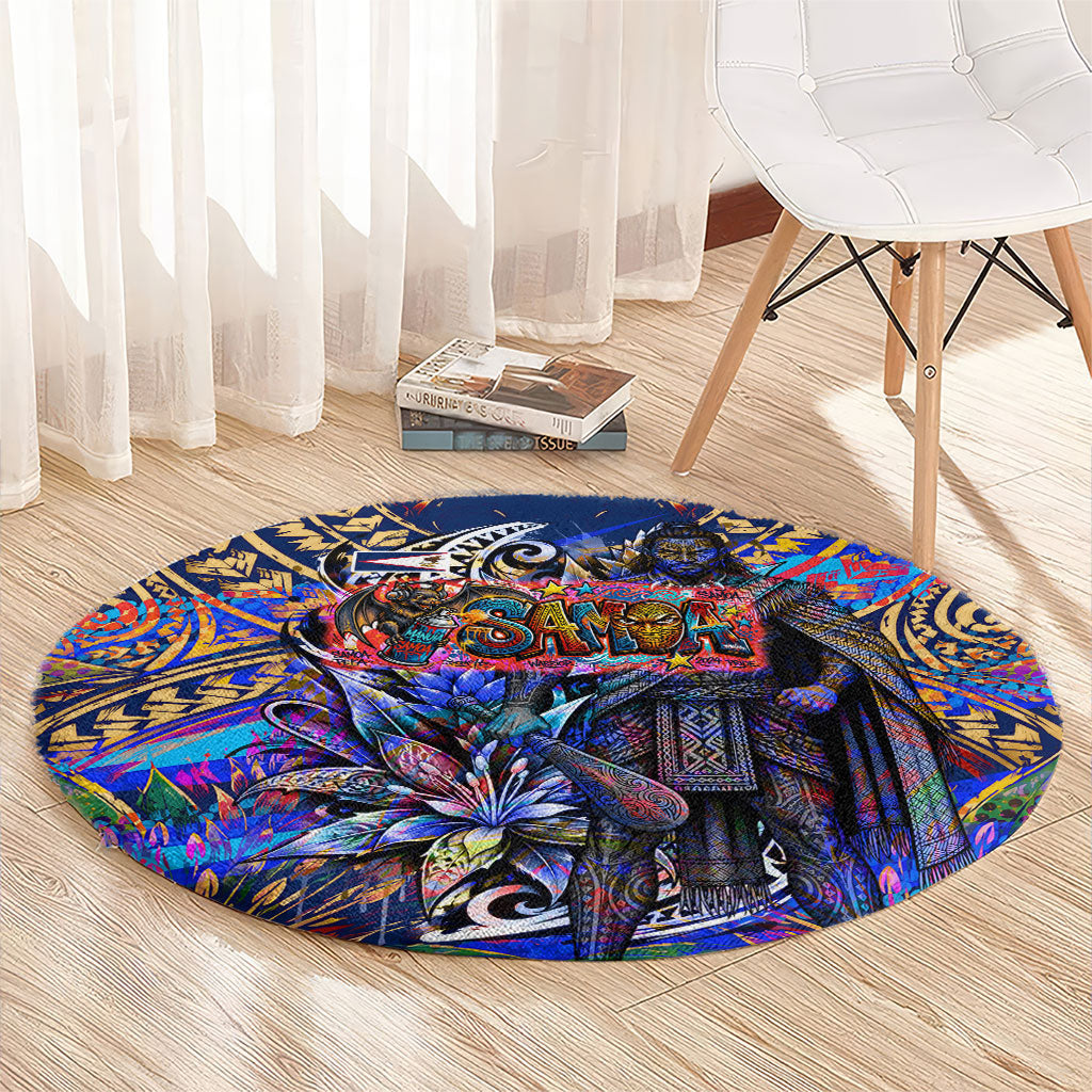 American Samoa Warrior Round Carpet Polynesian Fruit Bat Talofa Urban Graffiti Street Art TS04 - Polynesian Pride