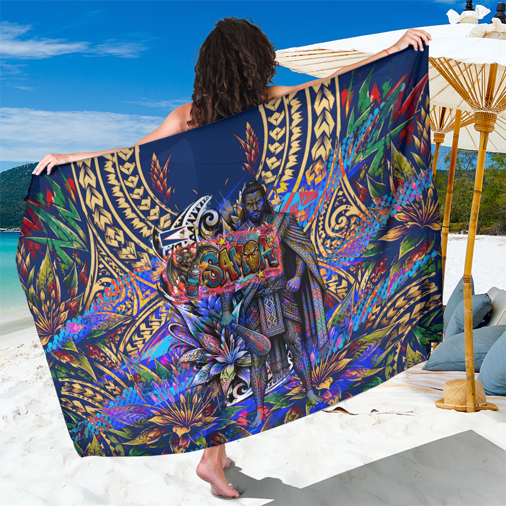 American Samoa Warrior Sarong Polynesian Fruit Bat Talofa Urban Graffiti Street Art TS04 One Size 44 x 66 inches Blue Yellow - Polynesian Pride
