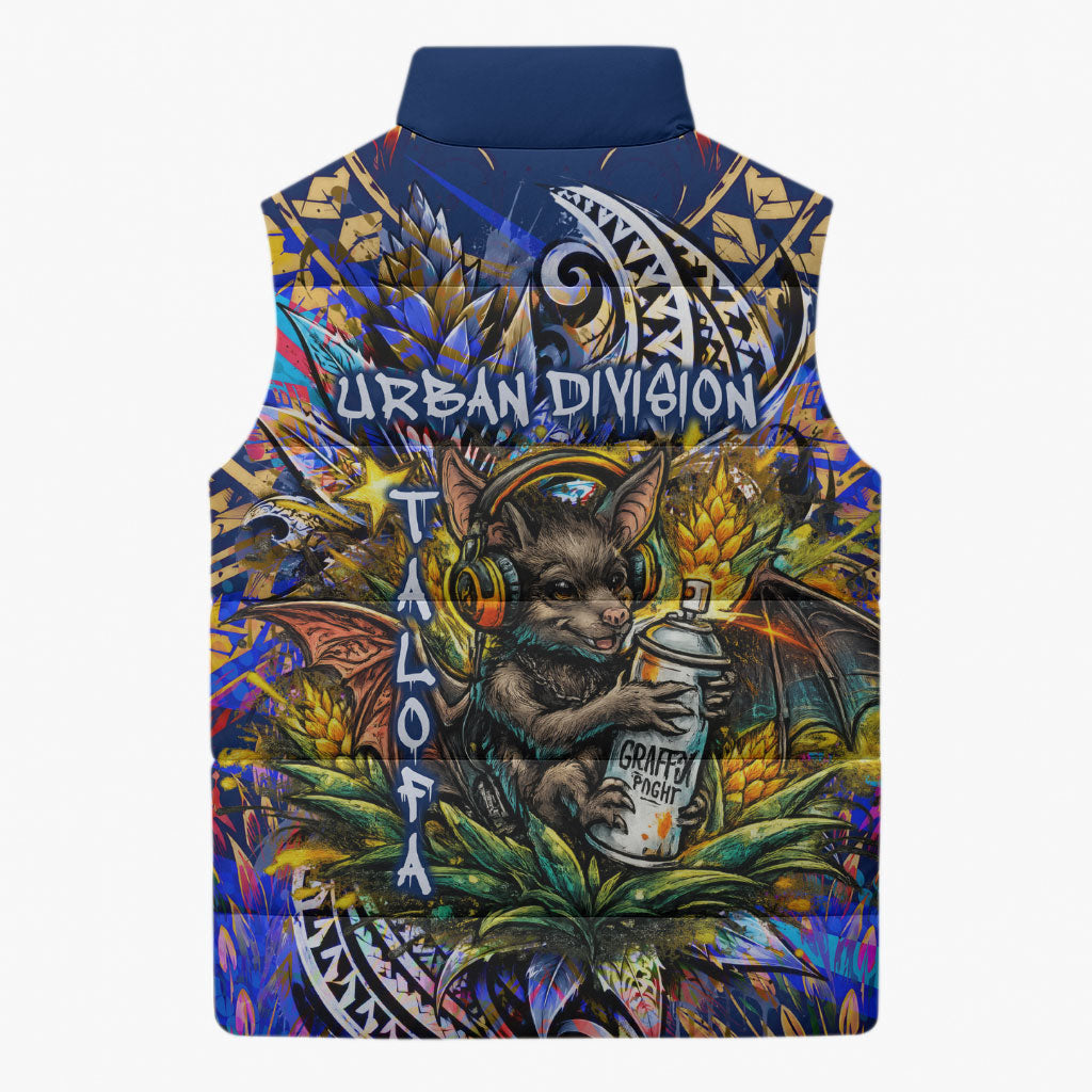 American Samoa Warrior Sleeveless Puffer Jacket Polynesian Fruit Bat Talofa Urban Graffiti Street Art TS04 - Polynesian Pride