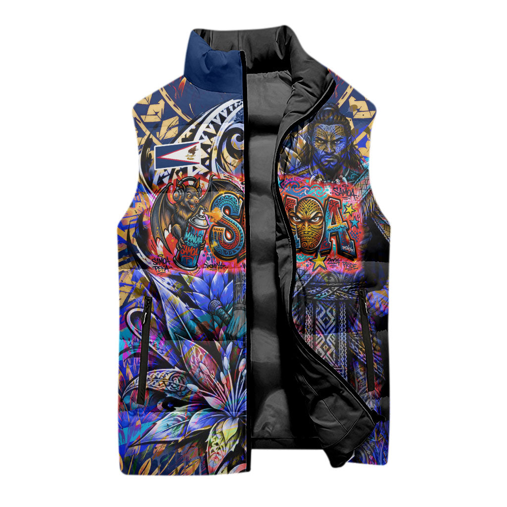 American Samoa Warrior Sleeveless Puffer Jacket Polynesian Fruit Bat Talofa Urban Graffiti Street Art TS04 - Polynesian Pride