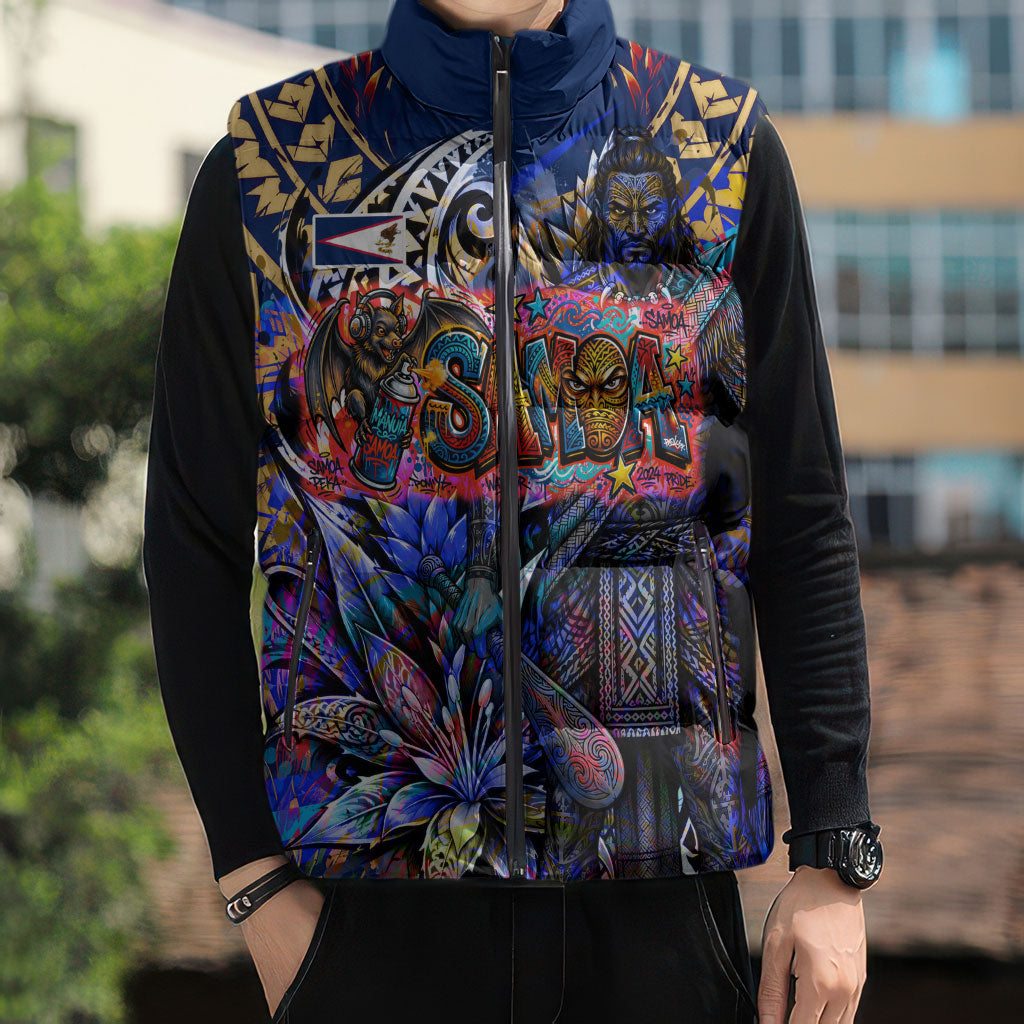 American Samoa Warrior Sleeveless Puffer Jacket Polynesian Fruit Bat Talofa Urban Graffiti Street Art TS04 - Polynesian Pride