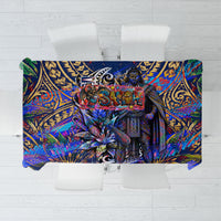 American Samoa Warrior Tablecloth Polynesian Fruit Bat Talofa Urban Graffiti Street Art TS04 Blue Yellow - Polynesian Pride