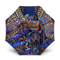 American Samoa Warrior Umbrella Polynesian Fruit Bat Talofa Urban Graffiti Street Art TS04 One Size Folded 11.42 inch Opened Diameter 37.4 inch Blue Yellow - Polynesian Pride