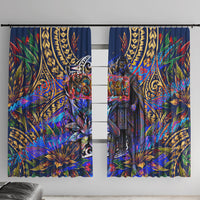 American Samoa Warrior Window Curtain Polynesian Fruit Bat Talofa Urban Graffiti Street Art TS04 With Hooks Blue Yellow - Polynesian Pride