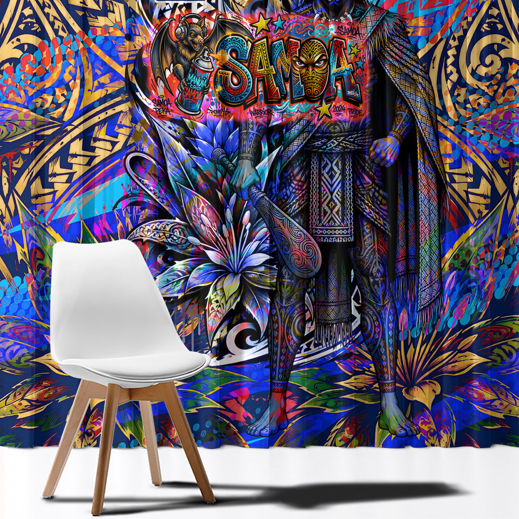 American Samoa Warrior Window Curtain Polynesian Fruit Bat Talofa Urban Graffiti Street Art TS04 - Polynesian Pride