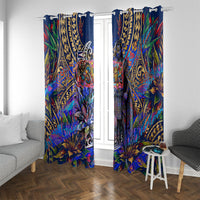 American Samoa Warrior Window Curtain Polynesian Fruit Bat Talofa Urban Graffiti Street Art TS04 With Grommets Blue Yellow - Polynesian Pride