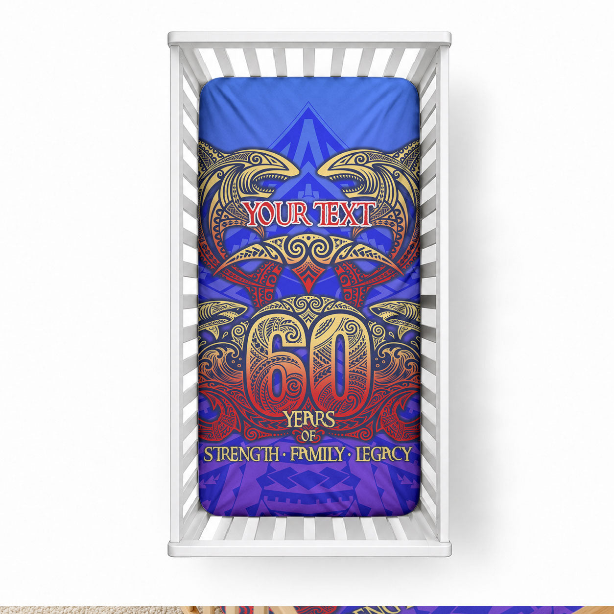Personalized Polynesian 60th Birthday Baby Bed Cover Polynesian Tribal Art Vintage Ocean Pattern