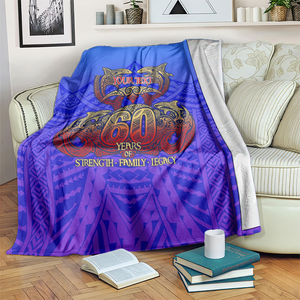 Personalized Polynesian 60th Birthday Blanket Polynesian Tribal Art Vintage Ocean Pattern TS04 Blue Yellow - Polynesian Pride