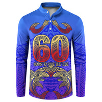 Personalized Polynesian 60th Birthday Button Sweatshirt Polynesian Tribal Art Vintage Ocean Pattern TS04 Blue Yellow - Polynesian Pride