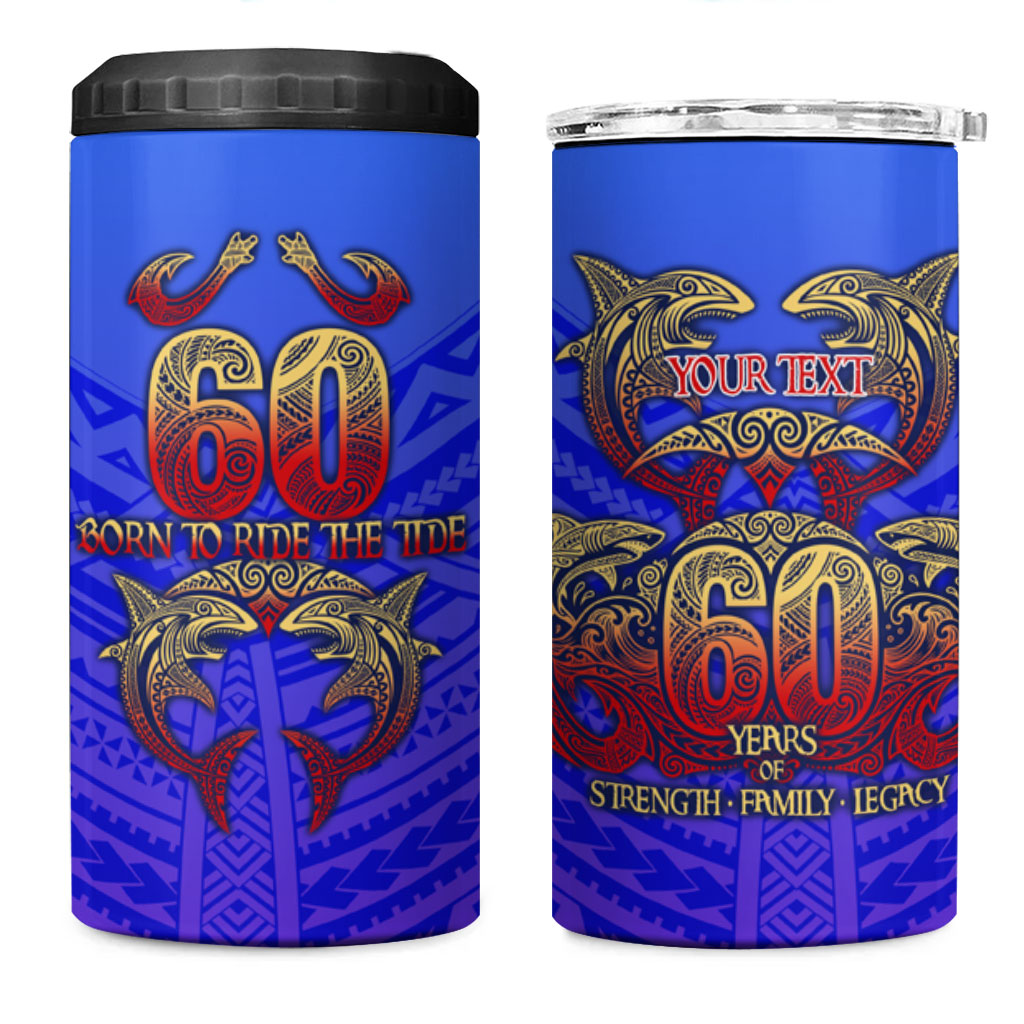 Personalized Polynesian 60th Birthday 4 in 1 Can Cooler Tumbler Polynesian Tribal Art Vintage Ocean Pattern TS04 One Size: 16 oz Blue Yellow - Polynesian Pride