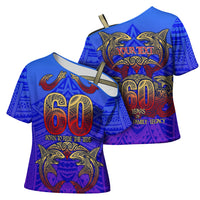 Personalized Polynesian 60th Birthday Cross Shoulder Shirt Polynesian Tribal Art Vintage Ocean Pattern TS04 - Polynesian Pride
