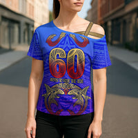 Personalized Polynesian 60th Birthday Cross Shoulder Shirt Polynesian Tribal Art Vintage Ocean Pattern TS04 - Polynesian Pride