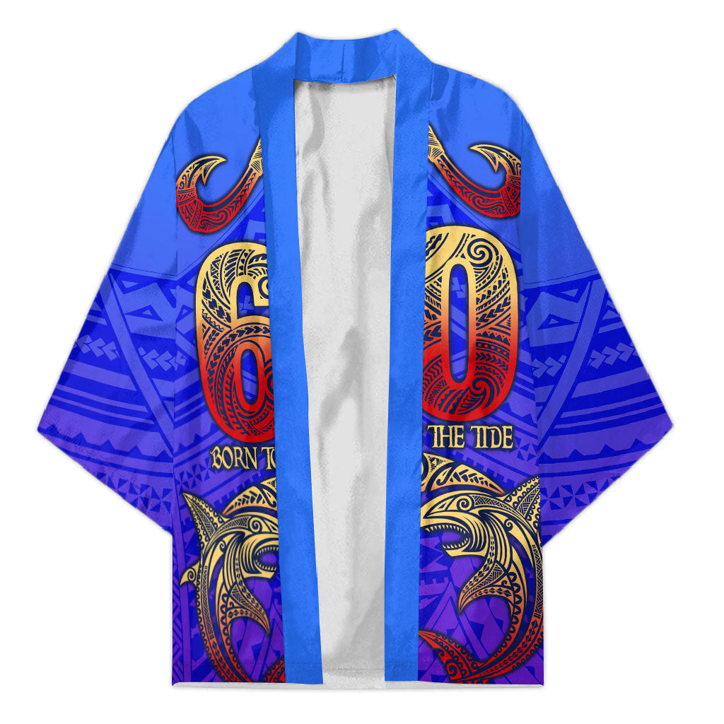 Personalized Polynesian 60th Birthday Kimono Polynesian Tribal Art Vintage Ocean Pattern TS04 Unisex Blue Yellow - Polynesian Pride