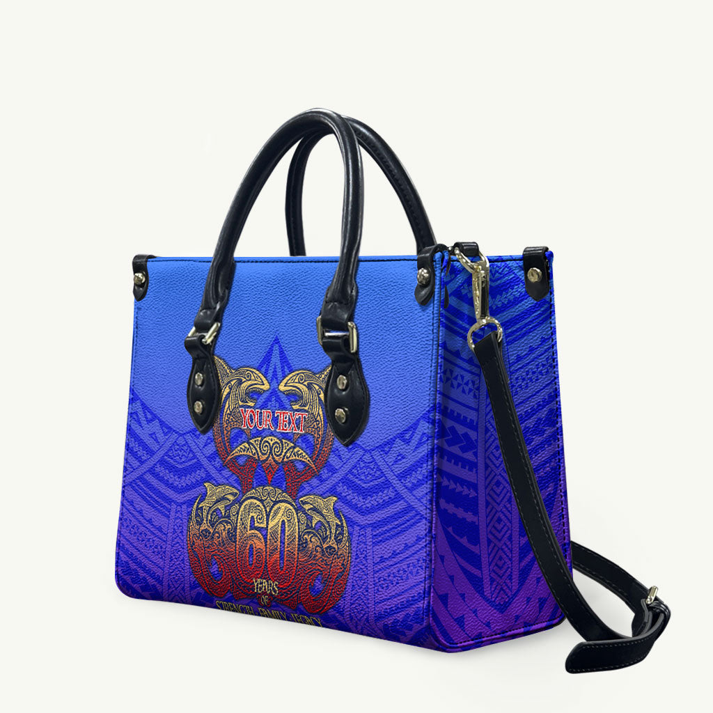 Personalized Polynesian 60th Birthday Leather Bag Polynesian Tribal Art Vintage Ocean Pattern TS04 Blue Yellow - Polynesian Pride