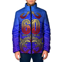 Personalized Polynesian 60th Birthday Padded Jacket Polynesian Tribal Art Vintage Ocean Pattern TS04 Men Blue Yellow - Polynesian Pride
