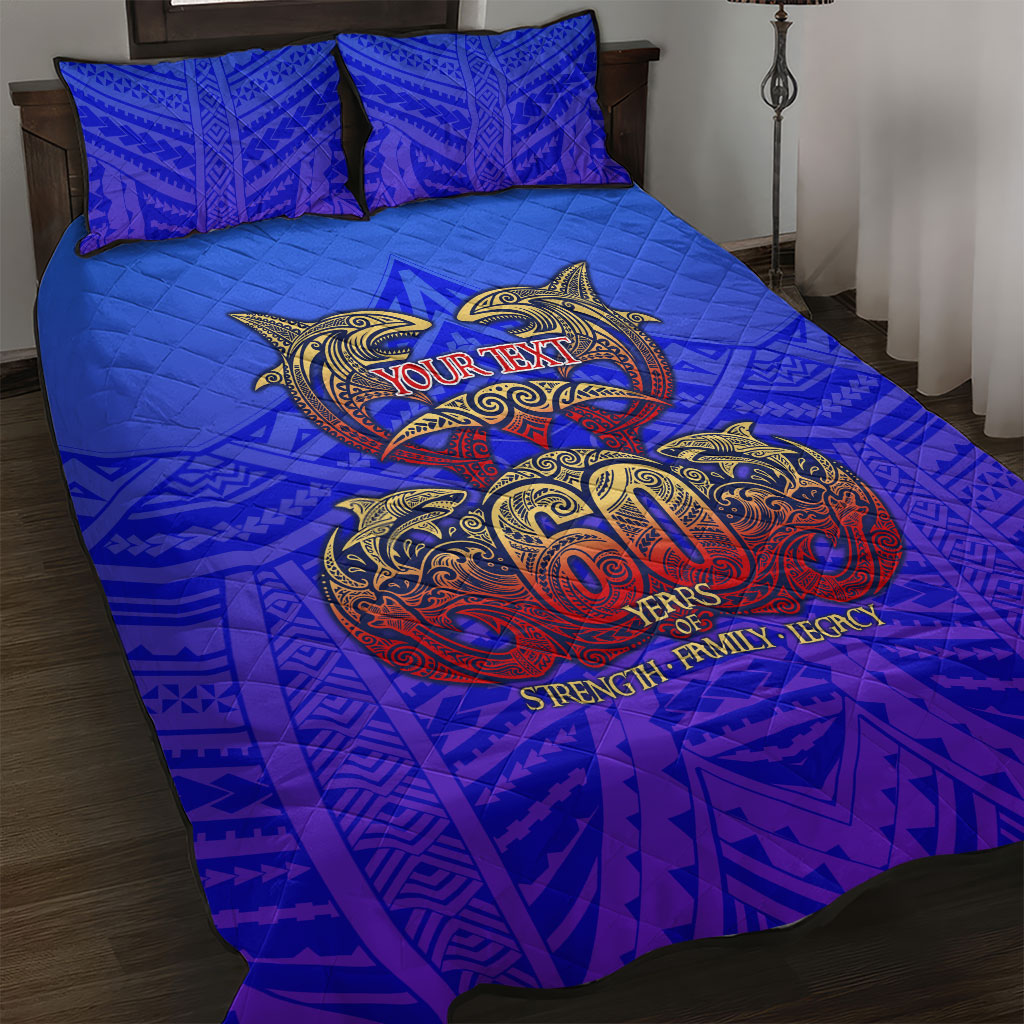 Personalized Polynesian 60th Birthday Quilt Bed Set Polynesian Tribal Art Vintage Ocean Pattern